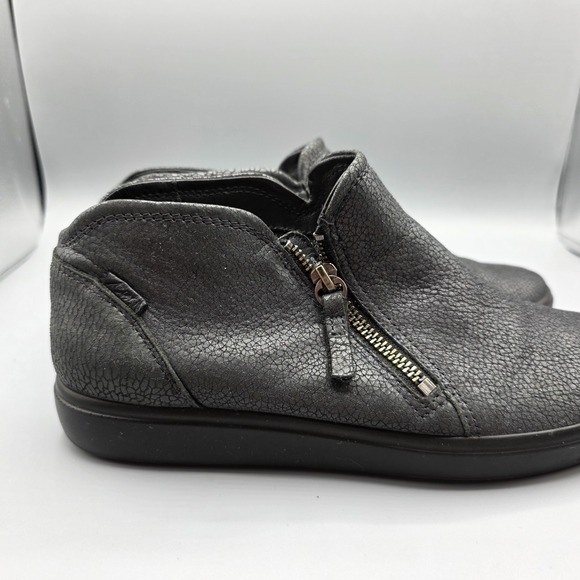 ECCO Bootie Womens 41 Gray Metallic Leather Extra Width Zipper Comfort Sneaker - Picture 5 of 15